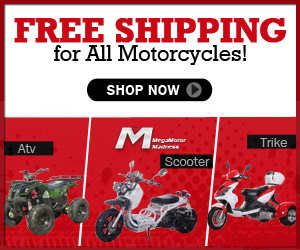 Free Shipping for All Motorcycles! ATV, SCOOTER, TRIKE,STREET BIKE and UTV from Mega Motor Madness. Shop now!