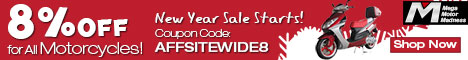 8% Off for All Motorcycles! New Year Sale Starts! Coupon Code: AFFSITEWIDE8. Ends Jan. 31. Shop Now!